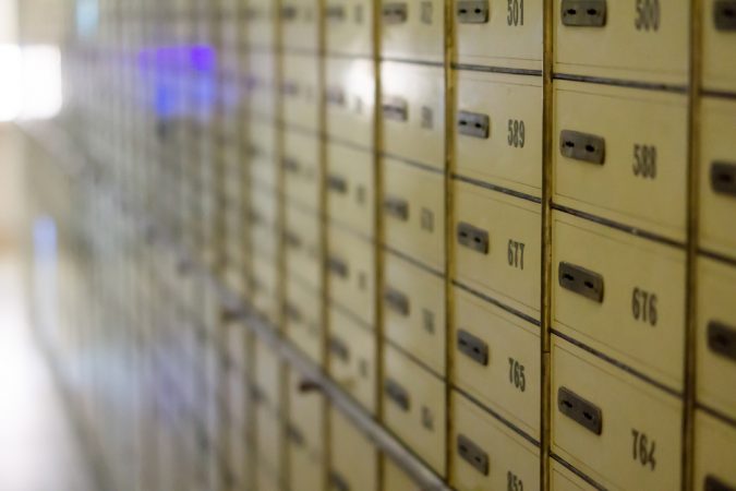 safety deposit boxes at the bank