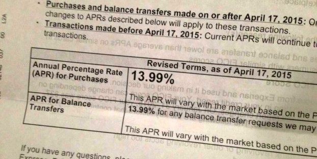 A Twitter user shared this photo of the APR-increase letter for his unspecified card.