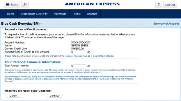 amex blue cash credit line increase