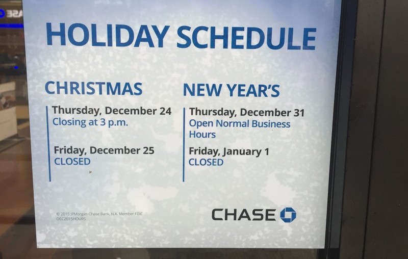 Chase bank christmas schedule
