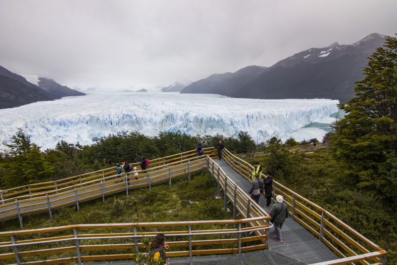 Huge wall of Perito Moreno glacier in Argentina Patagonia